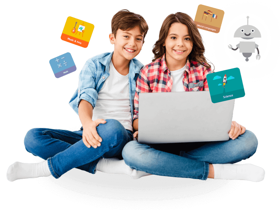 Two kids learning on a laptop
